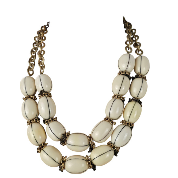 Chicos cream egg shaped bead double strand necklace 22" - Picture 2 of 4